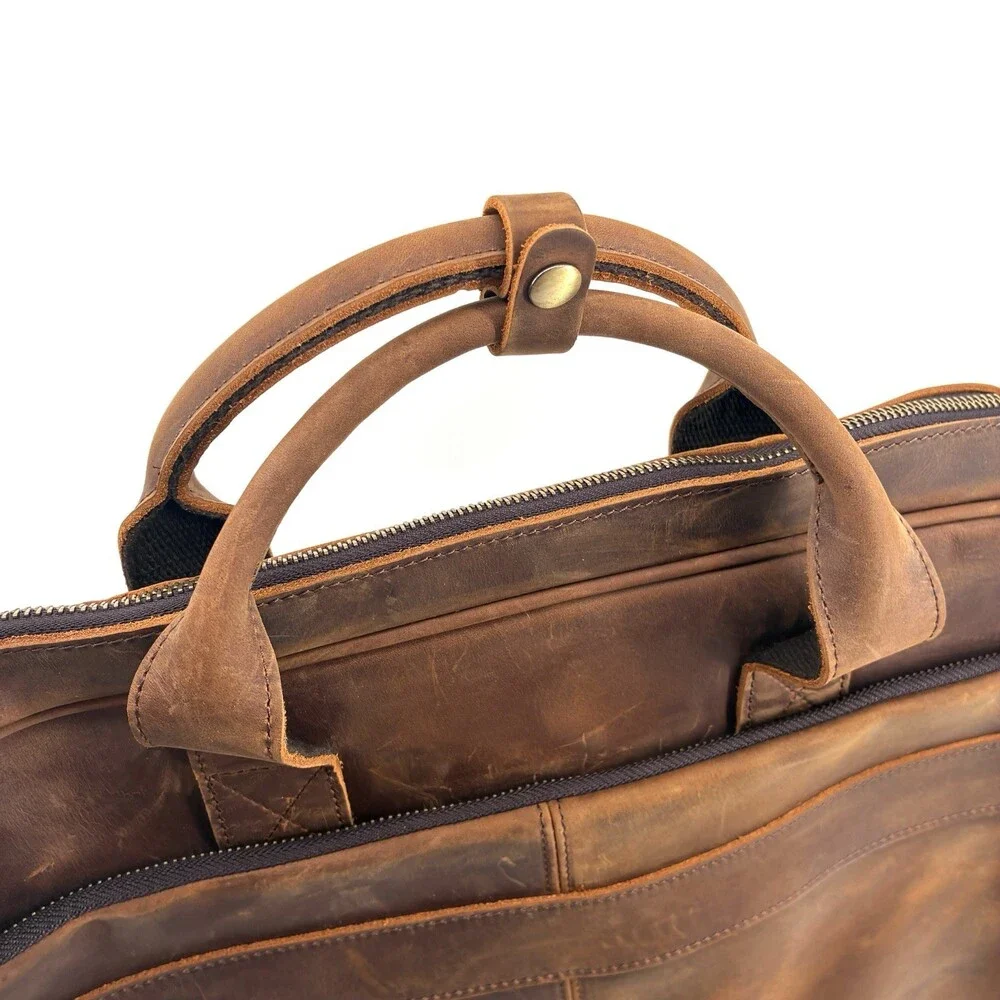 Genuine Leather Crazy Horse Distressed Briefcase Messenger Laptop Bag NWT
